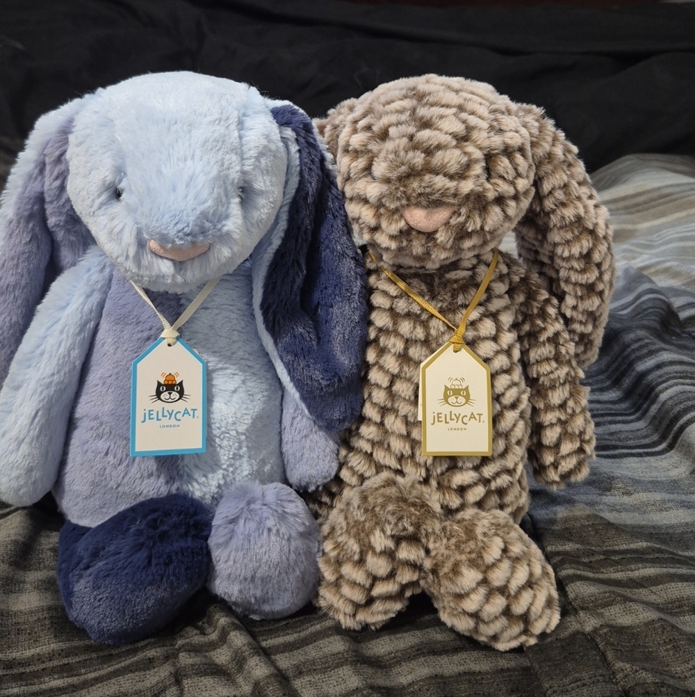 Jellycat Plush Bunny Duo - Puddlesea And Retired Luxe Pinecone Bunny